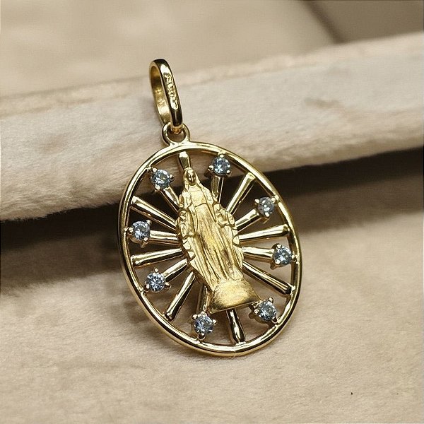 Pingente Nossa Senhora das Graças com topázios - ouro 18k