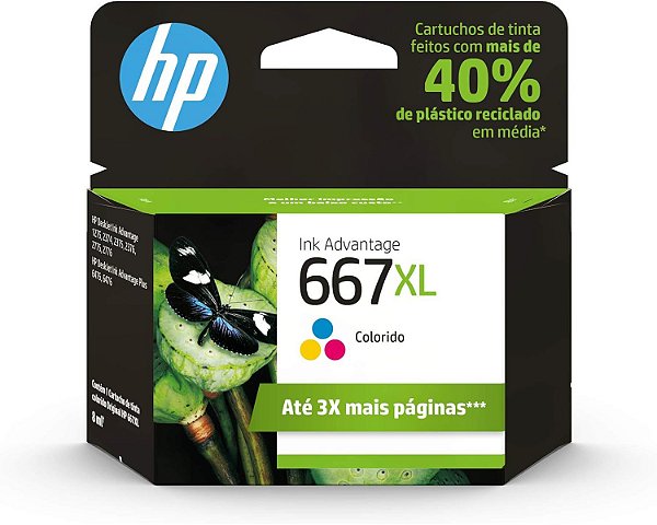 Cartucho HP 667XL( 8,5 ml ) Colorido Original (3YM80AB) Para HP Deskjet 2376, 2776, 6476, 5076, 5276