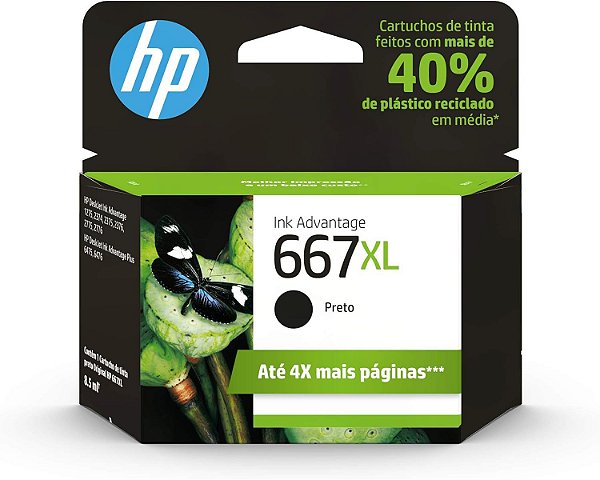 Cartucho HP 667XL Preto Original (3YM81AB) Para HP Deskjet 2376, 2776, 6476, 5076, 5276