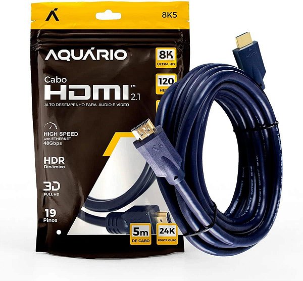 CABO HDMI 2.1 8K 3D 19 PINOS - 5 METROS ELG OU AQUARIOS
