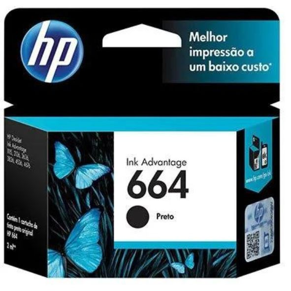 Cartucho HP 664 Preto Original (F6V28AB) Para HP Deskjet