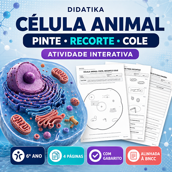 Célula Animal: Pinte, Recorte e Cole – Atividade Interativa com Gabarito | 6º Ano