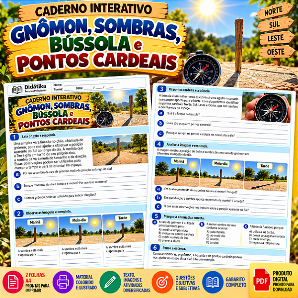 Caderno Interativo – Vara de Gnomo, Sombras, Bússola e Pontos Cardeais | Ciências