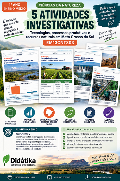 5 Atividades Investigativas – Tecnologias, Processos Produtivos e Recursos Naturais em Mato Grosso do Sul de acordo com a habilidade EM13CNT303