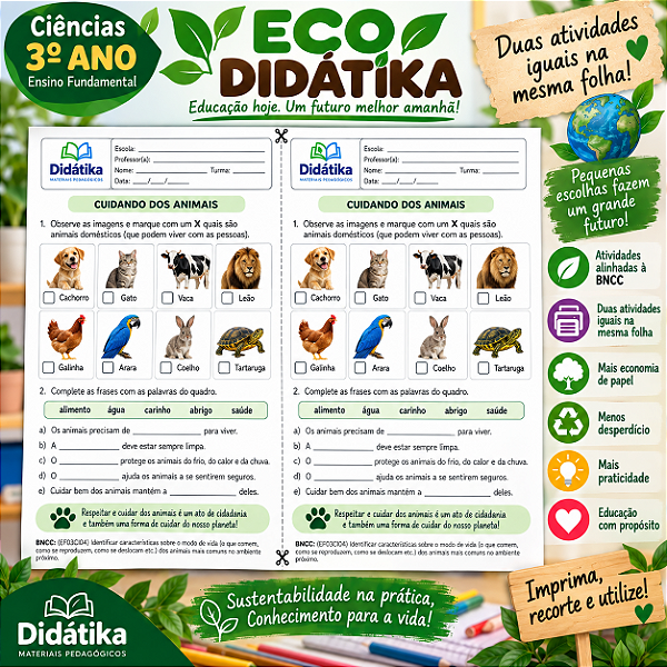 PACOTE ECO DIDÁTIKA – 2 ATIVIDADES IGUAIS POR FOLHA | 3º ANO DO ENSINO FUNDAMENTAL