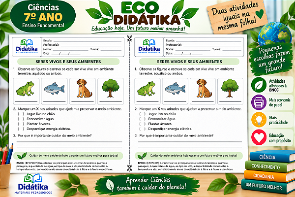 PACOTE ECO DIDÁTIKA – 2 ATIVIDADES IGUAIS POR FOLHA | 7º ANO DO ENSINO FUNDAMENTAL