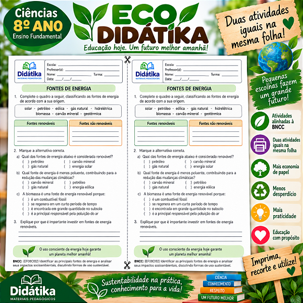 PACOTE ECO DIDÁTIKA – 2 ATIVIDADES IGUAIS POR FOLHA | 8º ANO DO ENSINO FUNDAMENTAL
