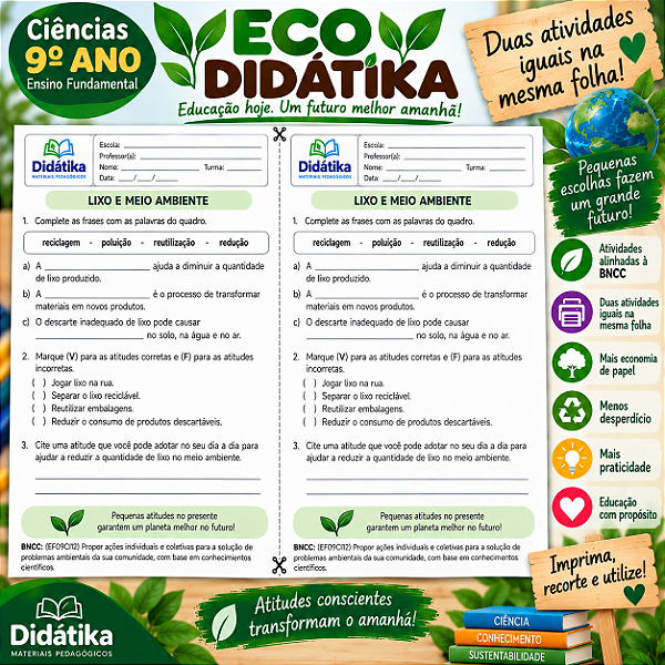 PACOTE ECO DIDÁTIKA – 2 ATIVIDADES IGUAIS POR FOLHA | 9º ANO DO ENSINO FUNDAMENTAL