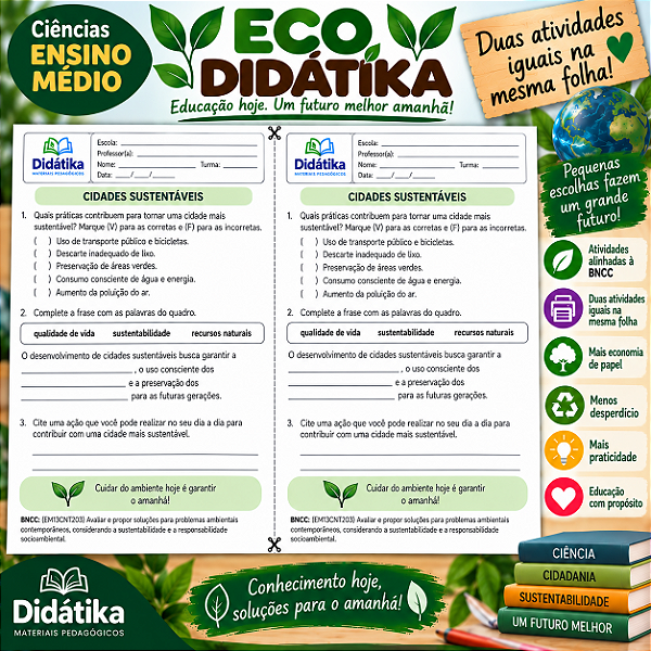 PACOTE ECO DIDÁTIKA – 2 ATIVIDADES IGUAIS POR FOLHA | ENSINO MÉDIO