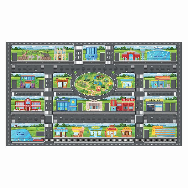 Pista Carrinho Grande Mapa Cidade Completa - Ruas Cinza