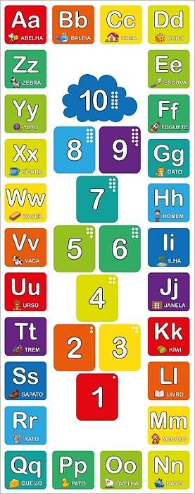 Tapete Amarelinha Infantil Grande ABC: Alfabeto e Números