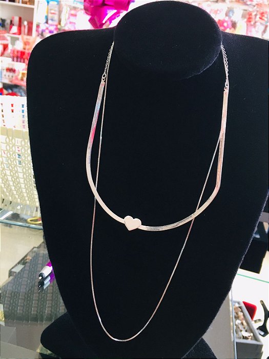 Colar Duplo Prata Coração