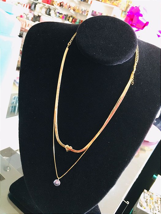 Colar Duplo Dourado Coração