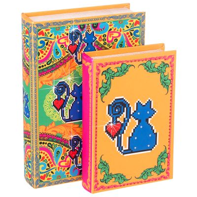 S/2 Livro Caixa Amor de Pixel Gato - Madeira 22x30x7cm