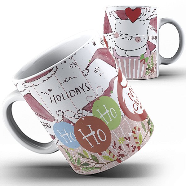 Caneca Natal Gatinho ho ho ho 23