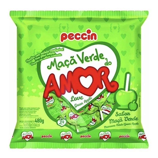 Pirulito Maçã Verde do Amor C /24un 480g