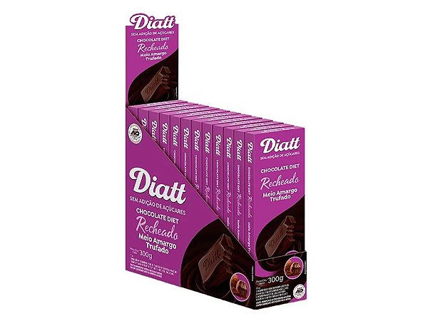 Chocolate Diet Meio Amargo Recheio Trufas Diatt C/ 12 Unid