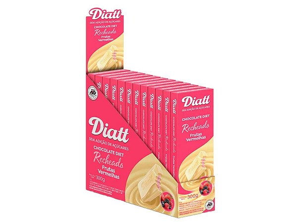 Chocolate Diet Branco Recheio Frutas Vermelhas C/ 12 Unid