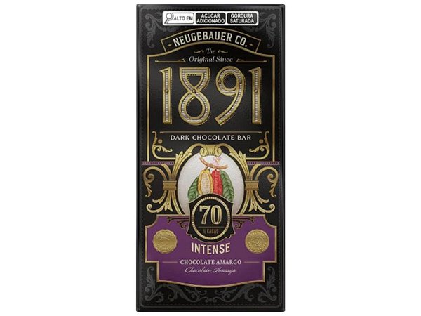 Chocolate 1891 Dark 70% Cacau Intense 90g - Neugebauer