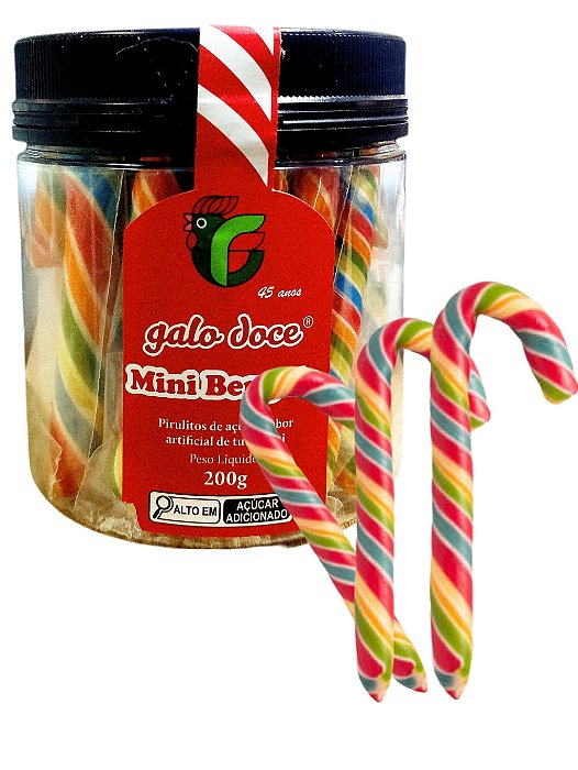 Bala Bengala Natal De Caramelo Galo Doce C/ 15unid 200g