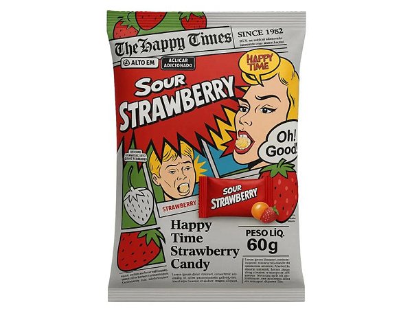 Bala Super Azeda Sour Strawberry Happy Time 60g - Importada
