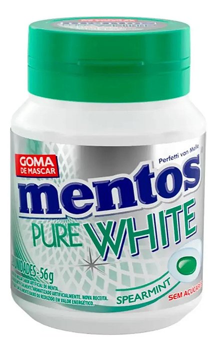 Chiclete Mentos Pure White Spearmint Sem Açúcar Pote 56g