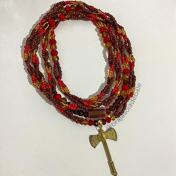 Guia de Xangô marrom, vermelha e dourada