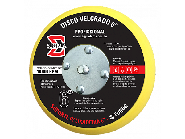 Disco Velcrado 6&quot; Sem Furos Sigma Tools