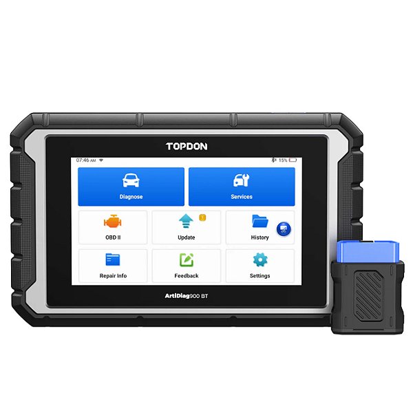 Scanner de Diagnóstico com Bluetooth e Controle Bidirecional Tela Touch 7" TopDon - AD900BT