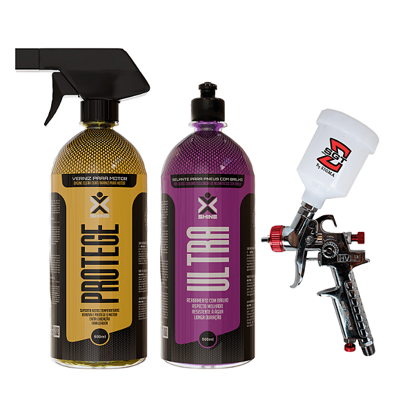 Kit Proteção Pós Lavagem - Pistola de Pintura 1.0 + Verniz para Motor Protege + Selante para Pneu Ultra
