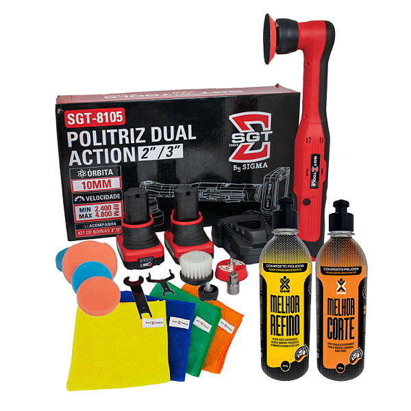 Kit de Polimento Completo – Politriz Dual Action 2"/3" + Compostos de Corte/Refino + 4 Panos em Microfibra