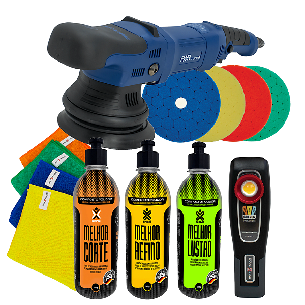 Kit Polimento Completo - Politriz Roto Orbital 5" + Boinas + Composto polidor + Lanterna + Toalha