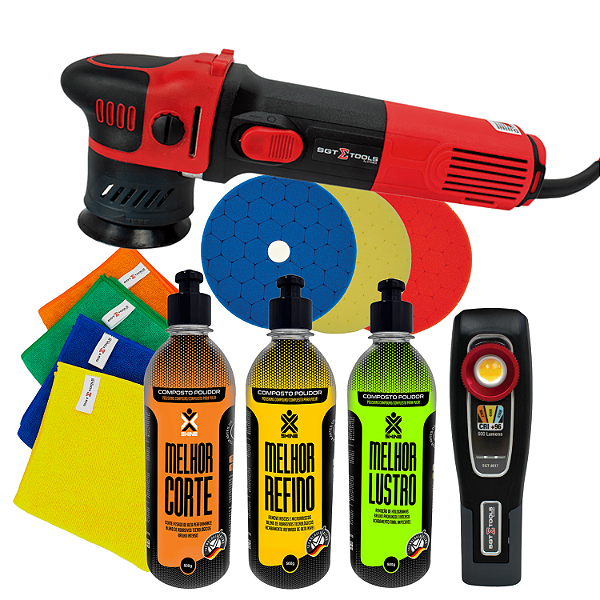 Kit Polimento Completo - Mini Politriz Roto Orbital 3" + Boinas + Composto polidor + Lanterna + Toalha