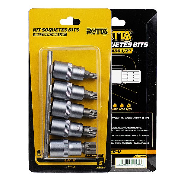 Jogo Soquetes Bits Multidentado 1/2″ 5 PCS M8 a M16 Rotta - 102070
