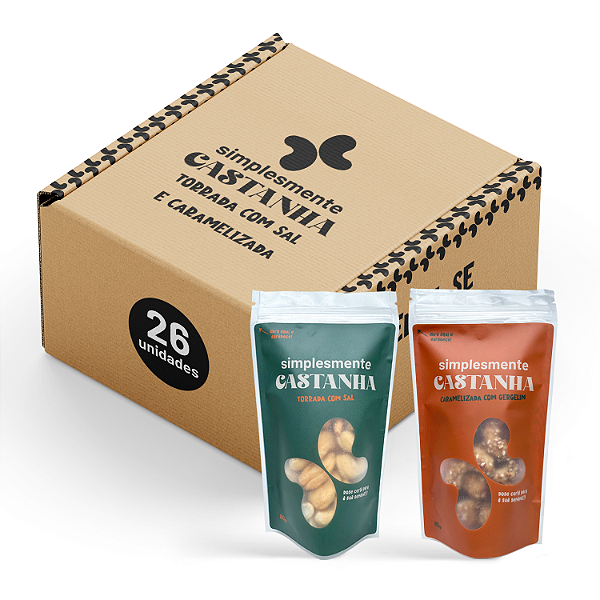 CASTANHA DE CAJU TORRADA COM SAL E CARAMELIZADA - CAIXA COM 26 PACOTES DE 80GR