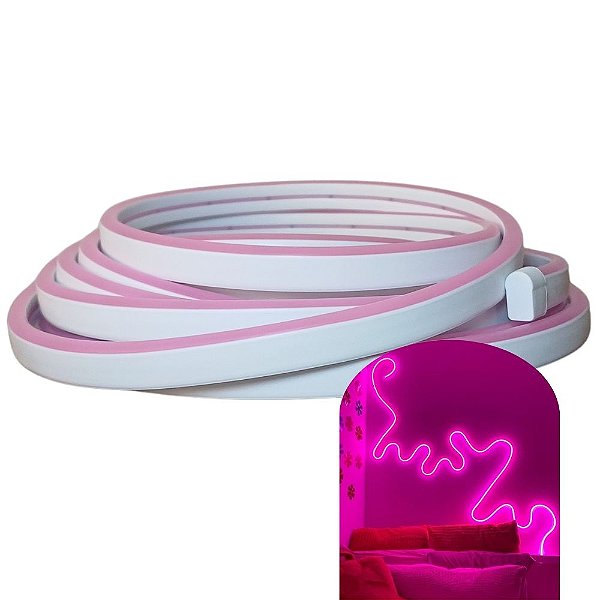 Fita LED Neon 120Leds Rosa 12V RGB Rolo 5mt - 43514