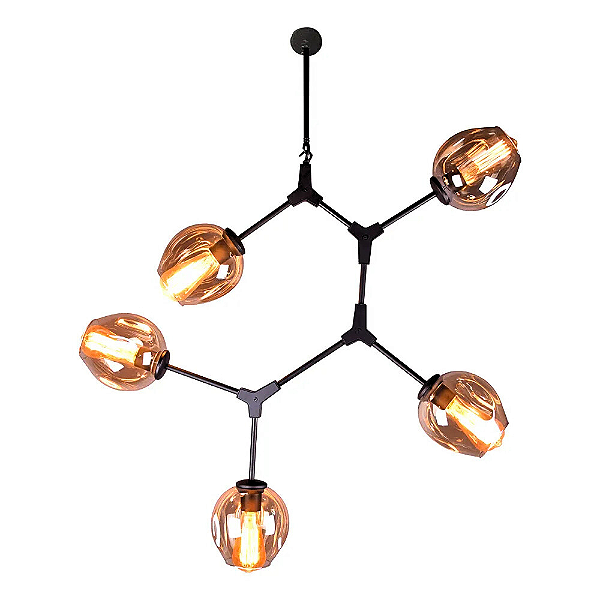 Pendente Orbe 40cmx80cmx95cm 5xE27 Bulbo Max 40W Preto Champanhe KY001S
