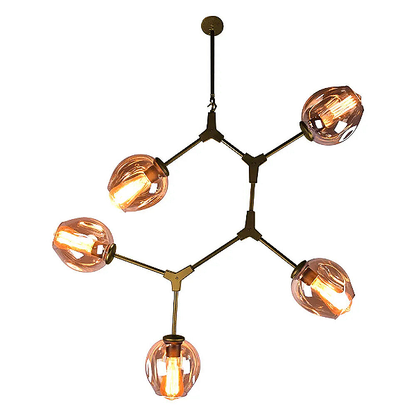 Pendente Orbe 40cmx80cmx95cm 5xE27 Bulbo Max 40W Dourado Champanhe KY001SG