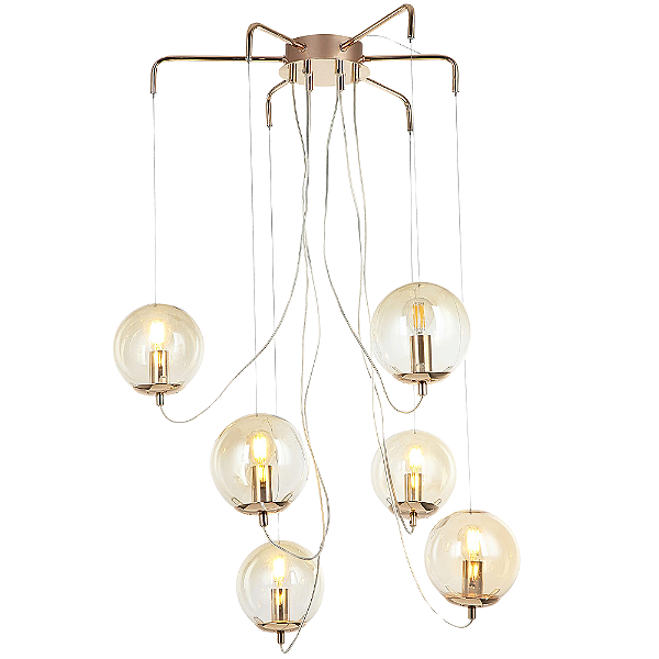 Pendente Móbile 6XE14 Vela Max 13W 65cmX20cm Dourado Champanhe IP20 BB014