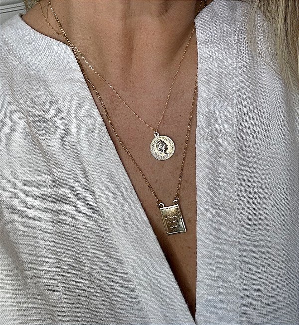 Colar Feminino Medalha Rei Gold