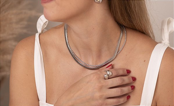 Colar Feminino Snake LISO Ródio M