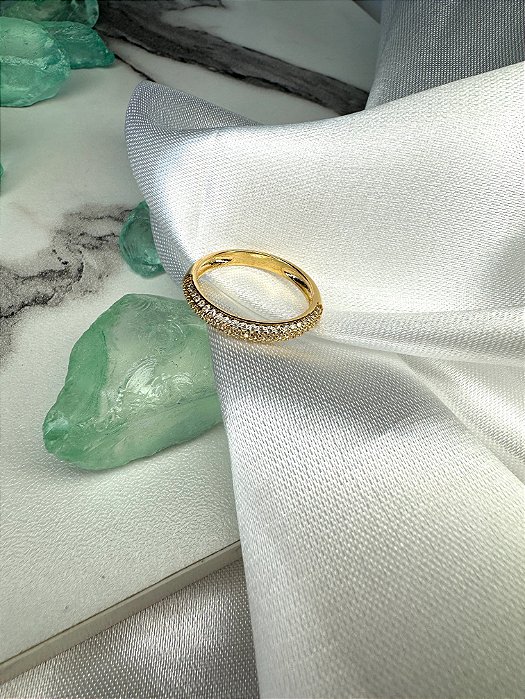 Anel Feminino Aliança Microcravejada Gold Tamanho 17