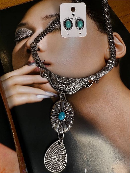 Colar e Brincos boho ródio