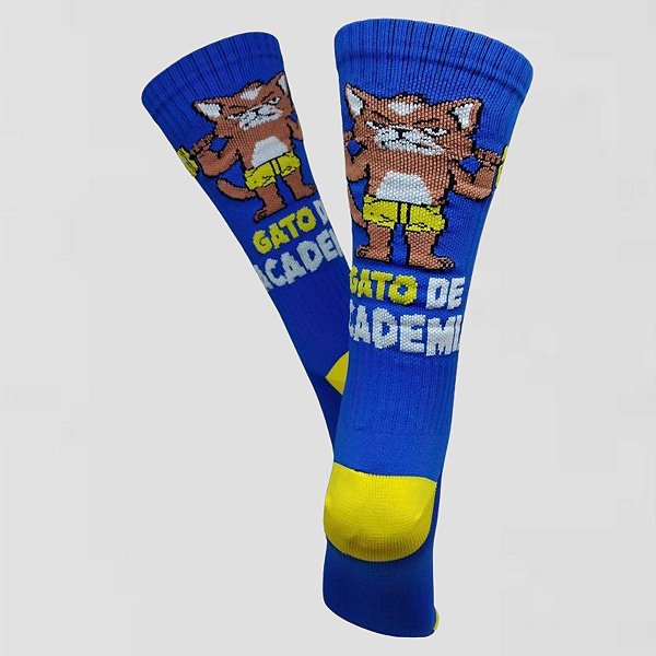 Meia Cano Alto Divertida Gato de Academia em Poliamida