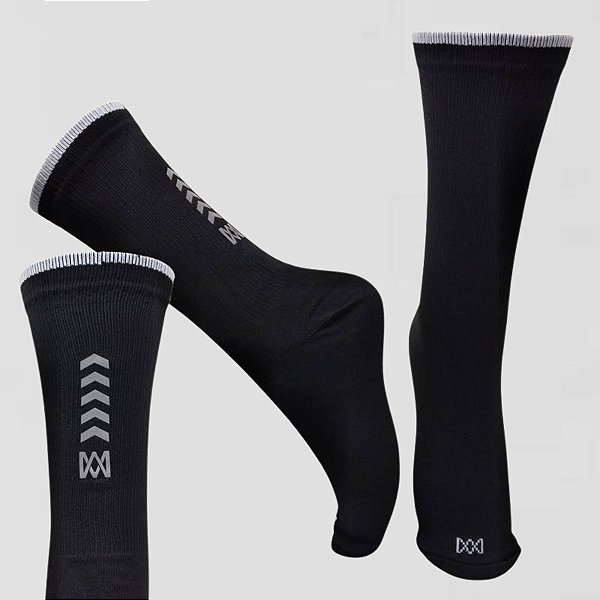 Meia Cano Médio Divertida Refletiva Preta em Poliamida