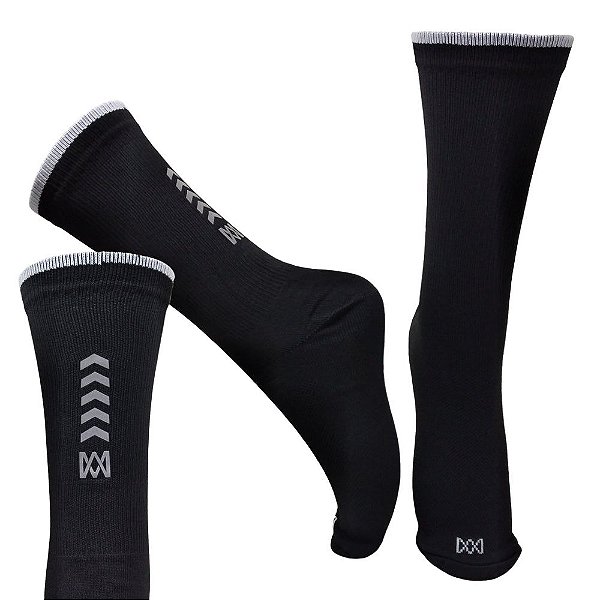 Meia Cano Médio Divertida Refletiva Preta em Poliamida