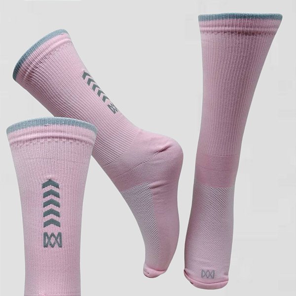 Meia Cano Médio Divertida Refletiva Rosa em Poliamida