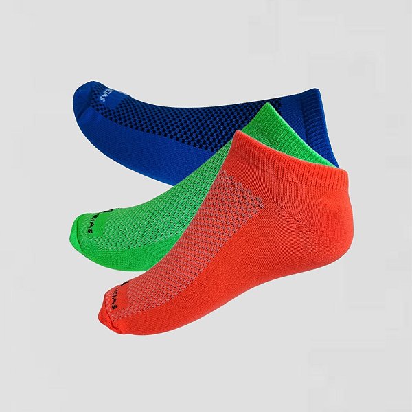 Kit 3 pares All Day soquete Laranja Fluor Azul e Verde em poliamida
