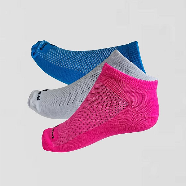 Kit 3 pares All Day soquete em Poliamida Pink Turq e Branco