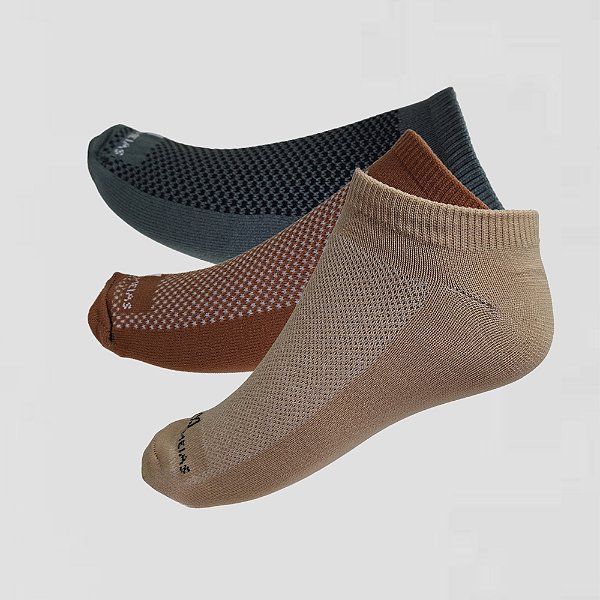 Kit 3 pares All Day Soquete em Poliamida Tons de Terra